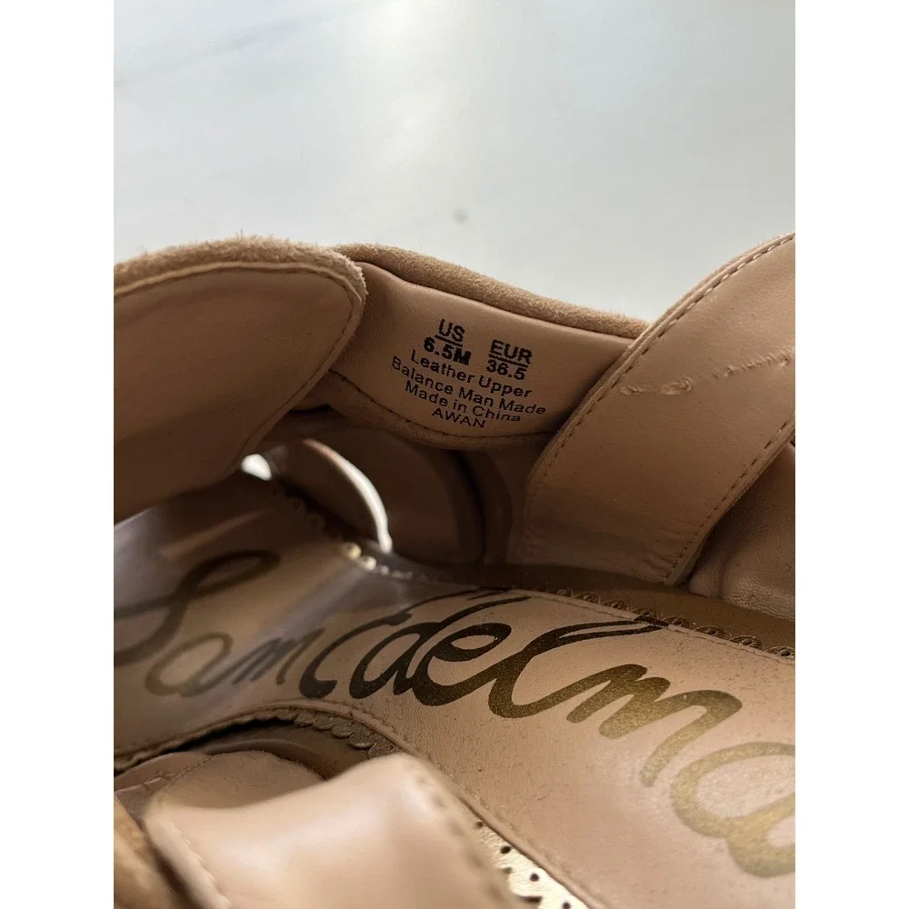 Sam Edelman Tan Suede Espadrille Wedge Sandals Bow Ankle Strap Women Size 6.5M‎